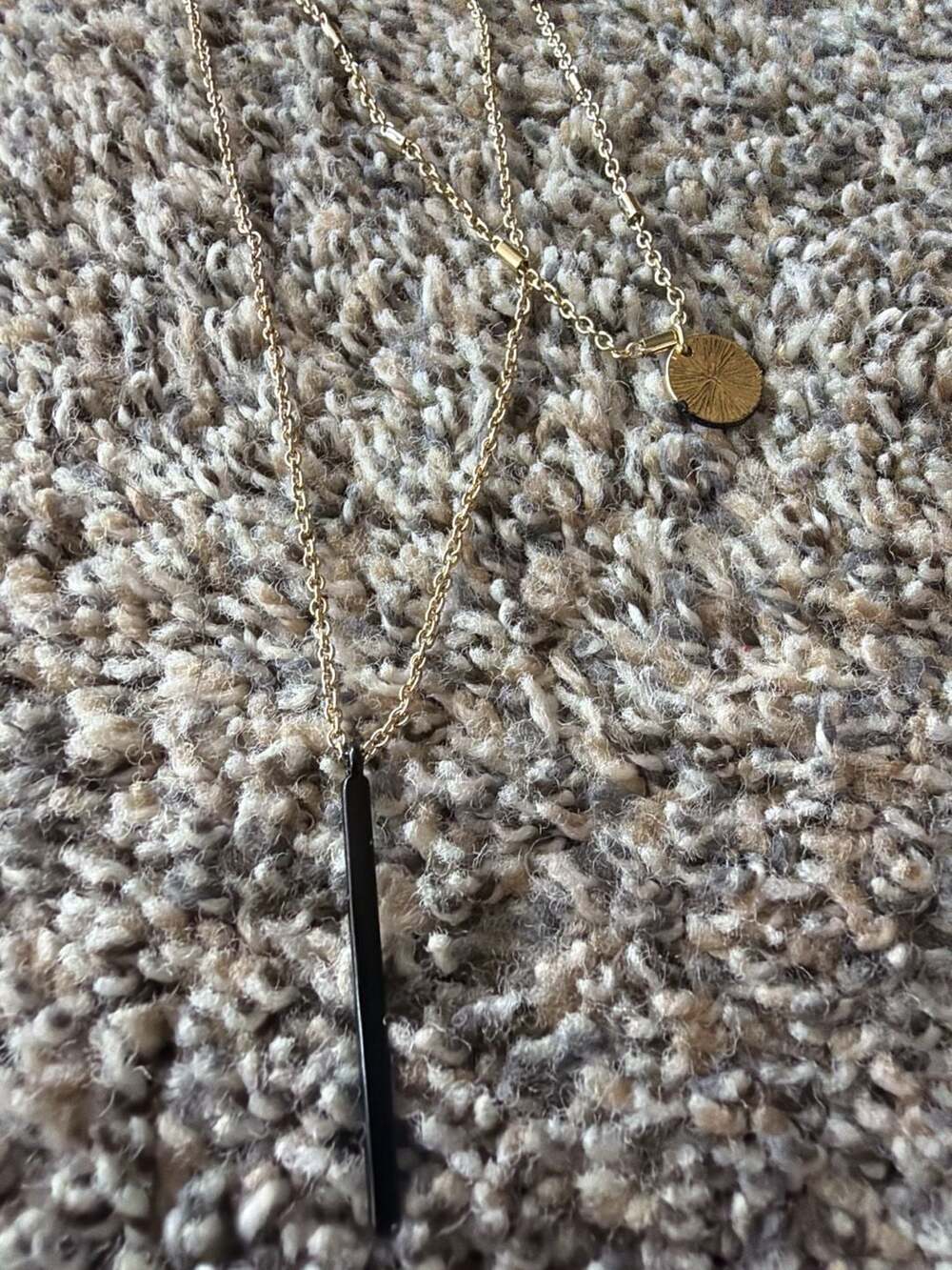 Nine West Gold-Tone Black Bar and Dappled Coin Pendant Necklace (J-055)